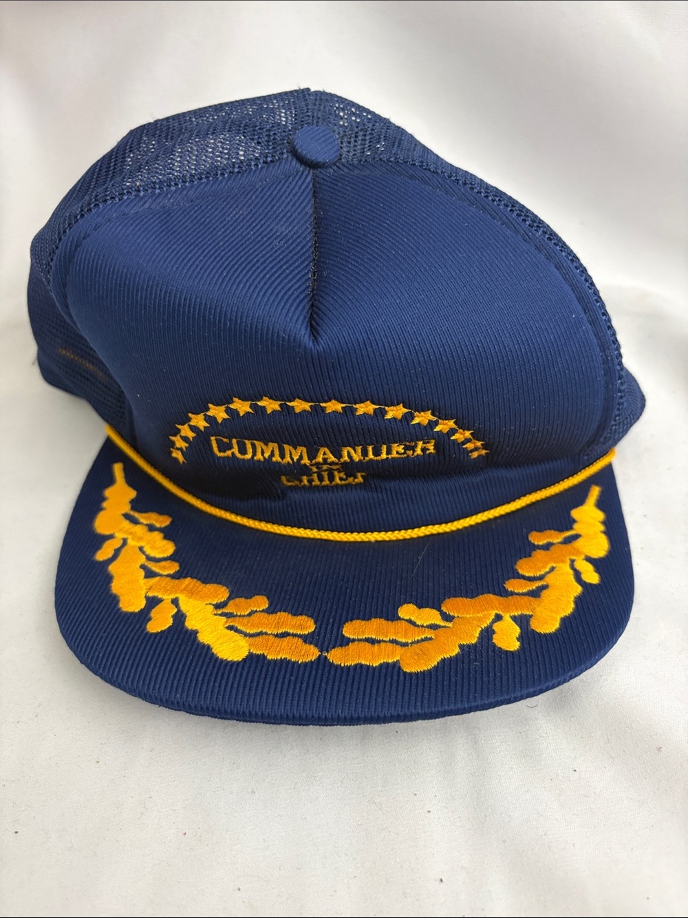 Vintage Trucker Hat Commander In Chief With Stars & Leaves In Gold Embroidered